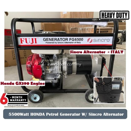 FUJI 5500Watt/5.5KW Petrol GENERATOR FG6500 with HONDA GX390 Engine & Sincro Alternator ITALY 